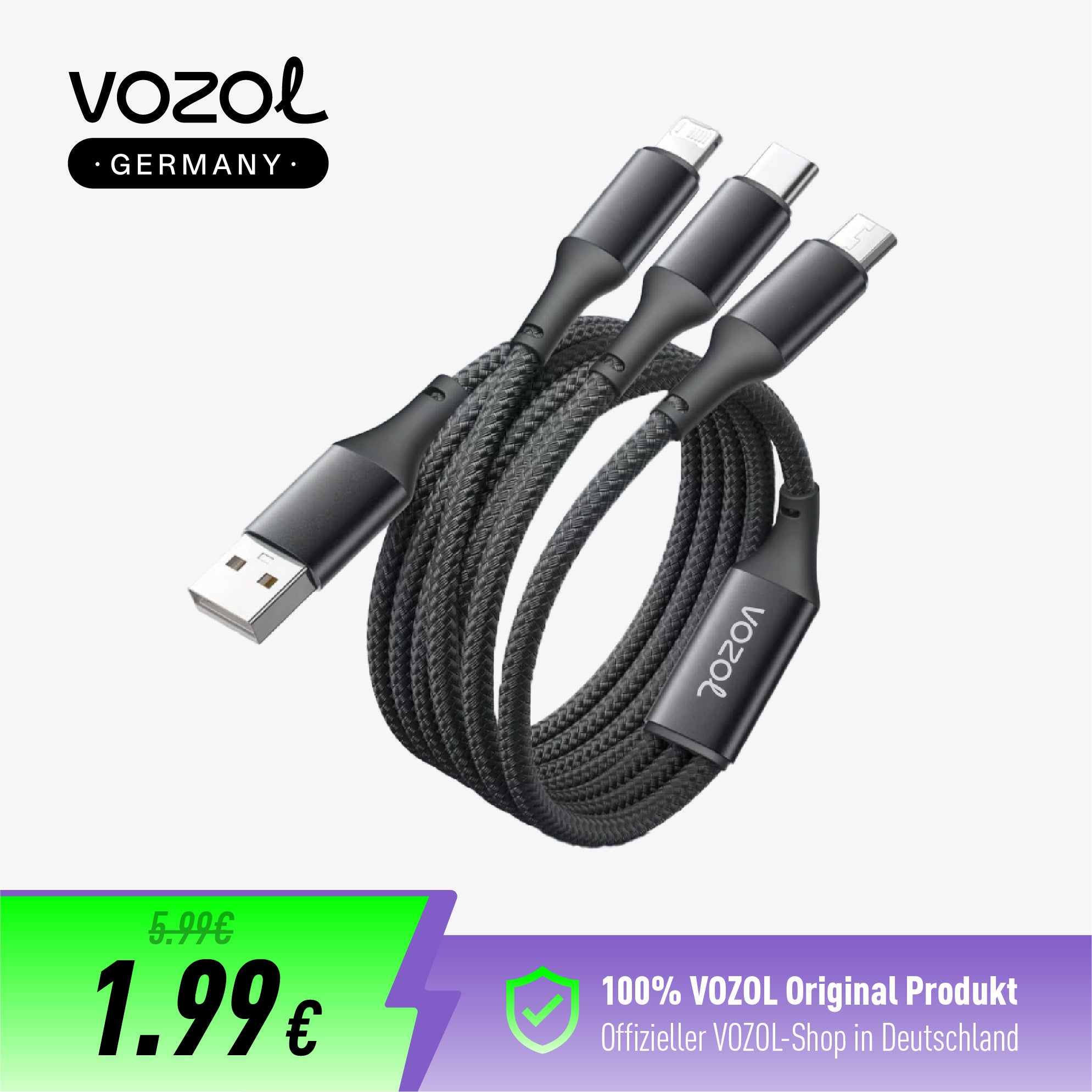 VOZOL 3-in-1 USB Charging Cable